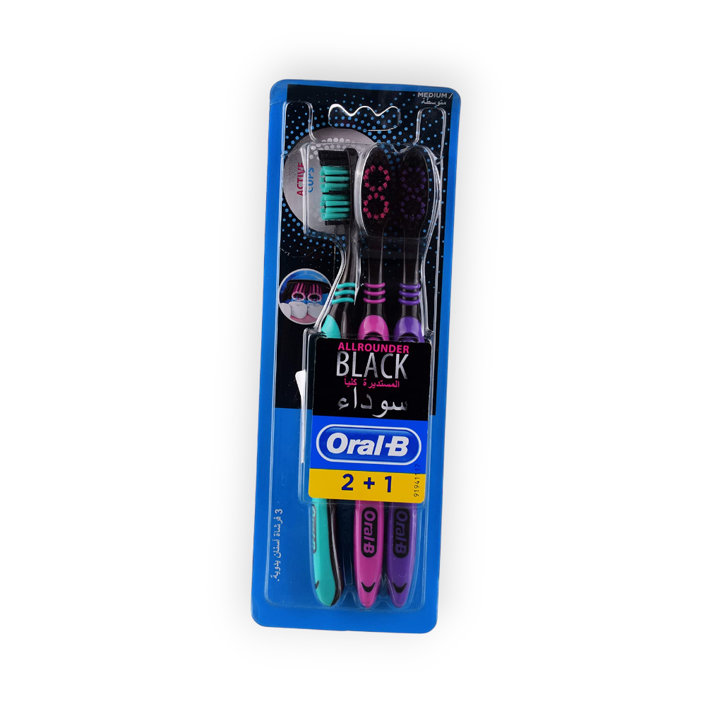 ORAL B ALLROUNDER BLACK TOOTH BRUSH MEDIEM 2+1FREE