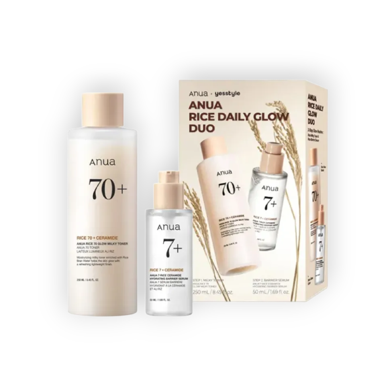 ANUA RICE 70+ DAILY GLOW DUO (MILKY TONER 250ML& BARRIER SERUM 50ML)