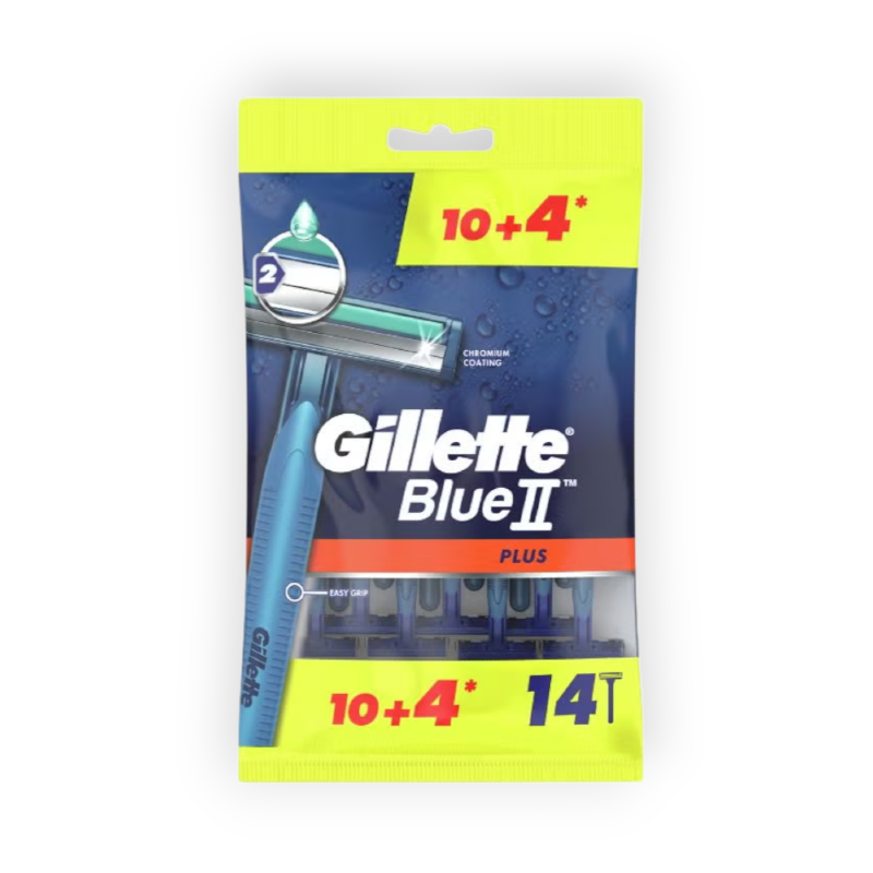 GTT BLUE 2 PLUS 10 + 4  PCS  ماكينة حلاقة 14 قطعة