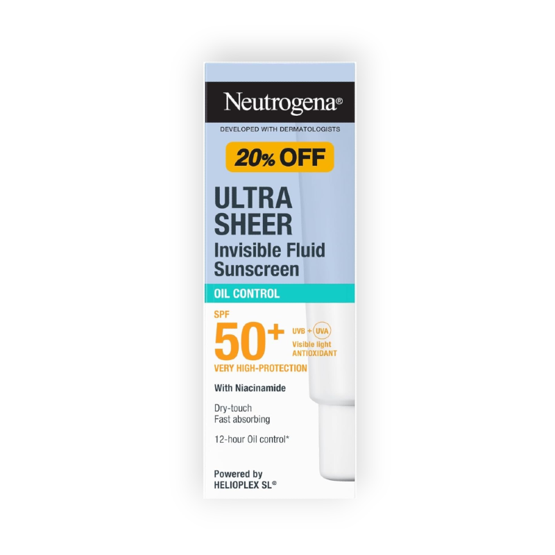 NEUTROGENA ULTRA SHEER SUNSCREEN INVISIBLE FLUID OIL CONTROL SPF50 OFFER 50ML