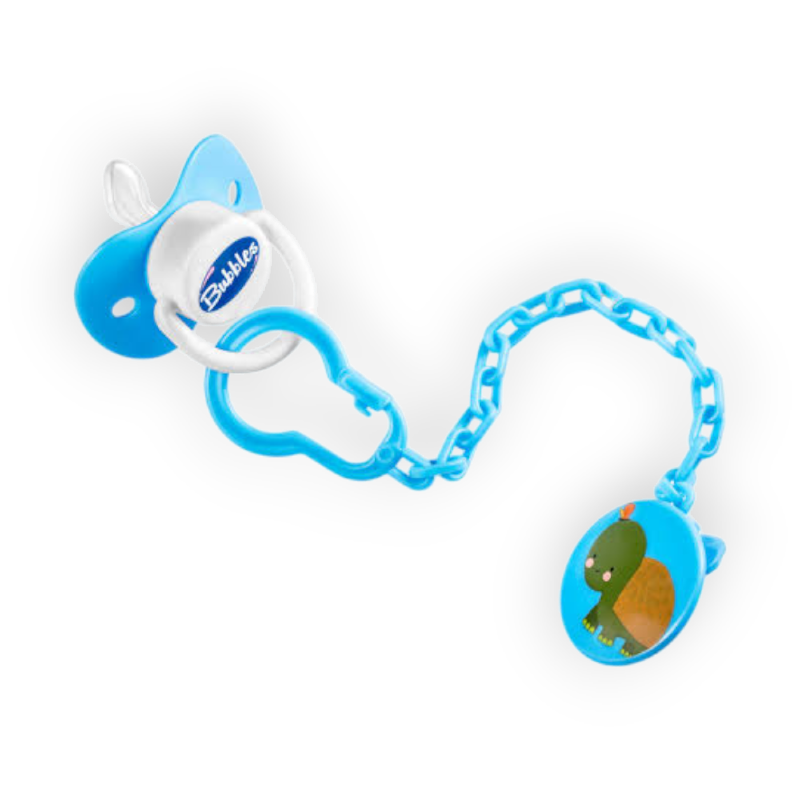 BUBBLES BEVELED SOOTHER +6 تتينا مشطوفة بسلسلة لبني