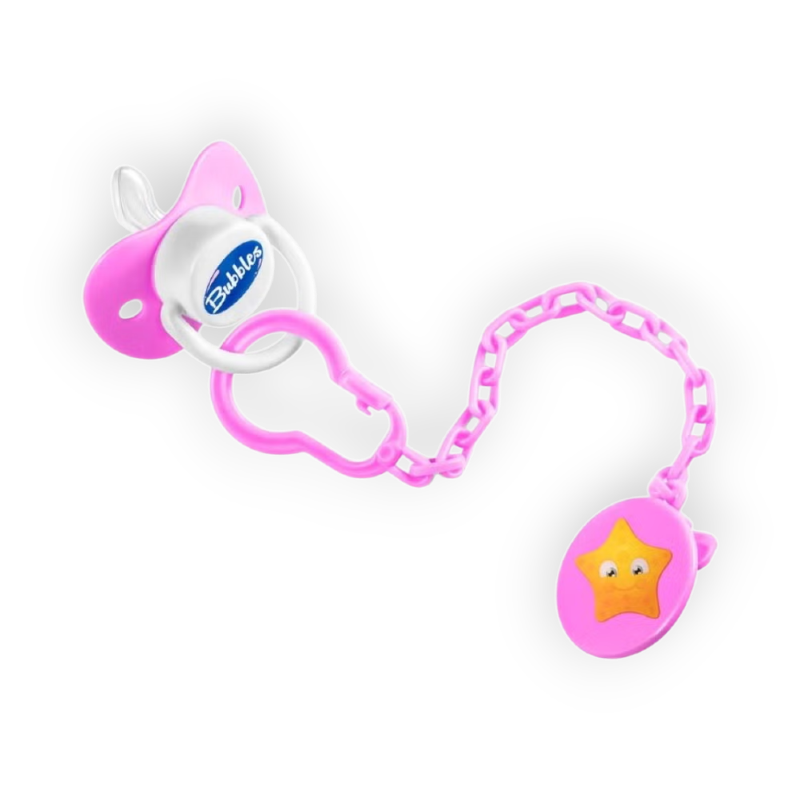 BUBBLES BEVELED SOOTHER +6 تتينا مشطوفة بسلسلة روز