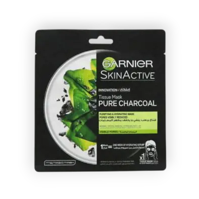 GARNIER TISSUE MASK PURE CHARCOAL 28 G قناع للوجه