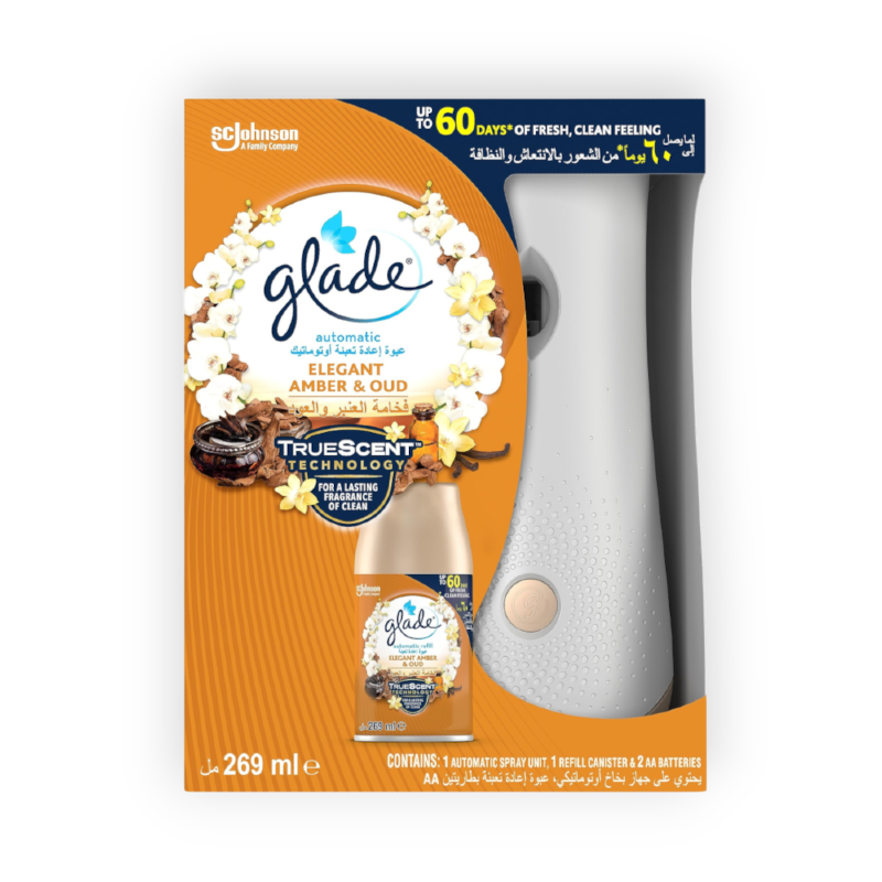 GLADE AUTOMATIC SPRAY ELEGANT AMBER&OUD جهاز +غيار