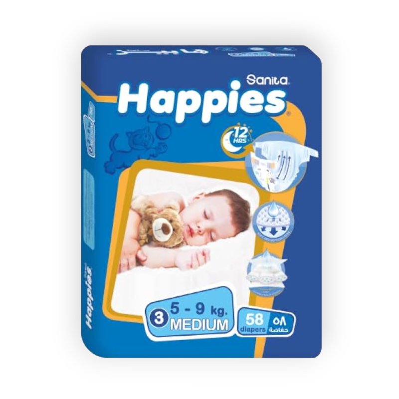 HAPPIES (3) MEDIUM (5-9KG) 58PCS