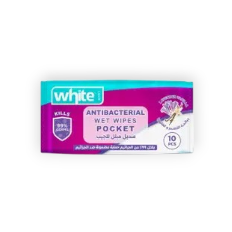 WHITE WIPES POCKET (LAVENDER&VANILLA)10 PCS