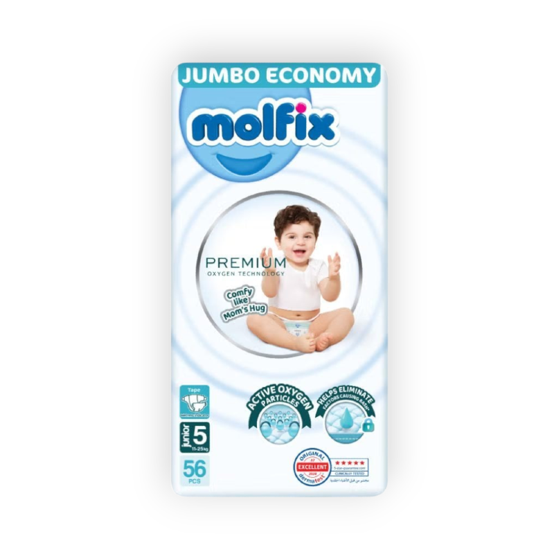 MOLFIX 5 DIAPERS OXYGEN PREMIUM JUNIOR (5) 11-25KG 56PCS