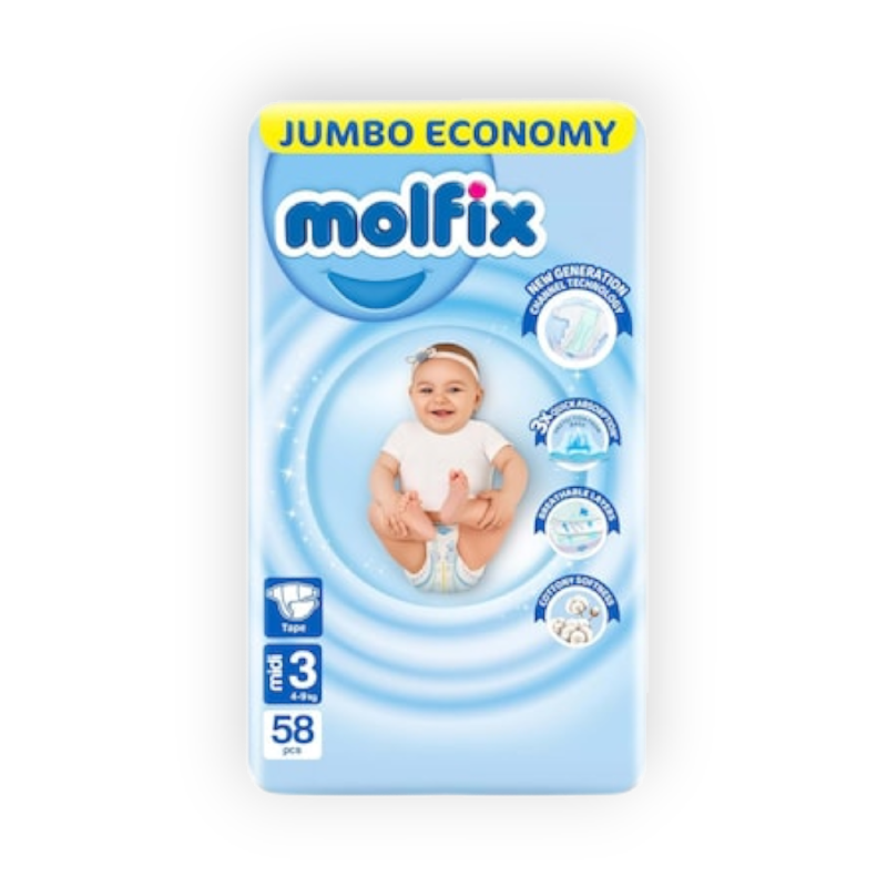 MOLFIX 3 DIAPERS MIDI (3) 4-9KG 58PCSمصري